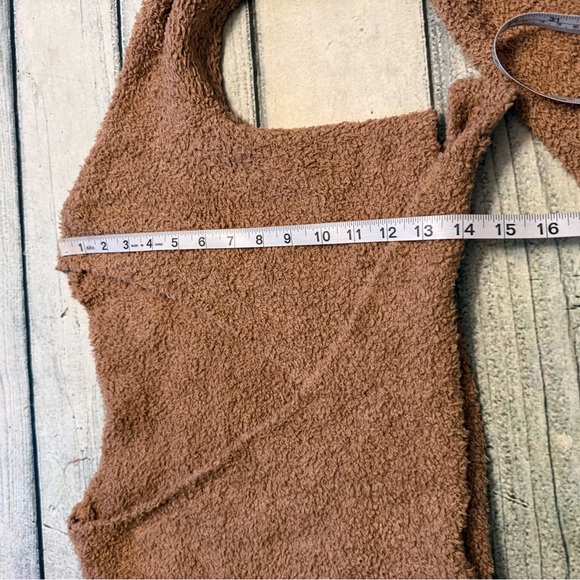 Skims Cozy Knit Wrap Sweater Top Camel Fuzzy Tie long sleeve Loungewear. S/M - Picture 4 of 9